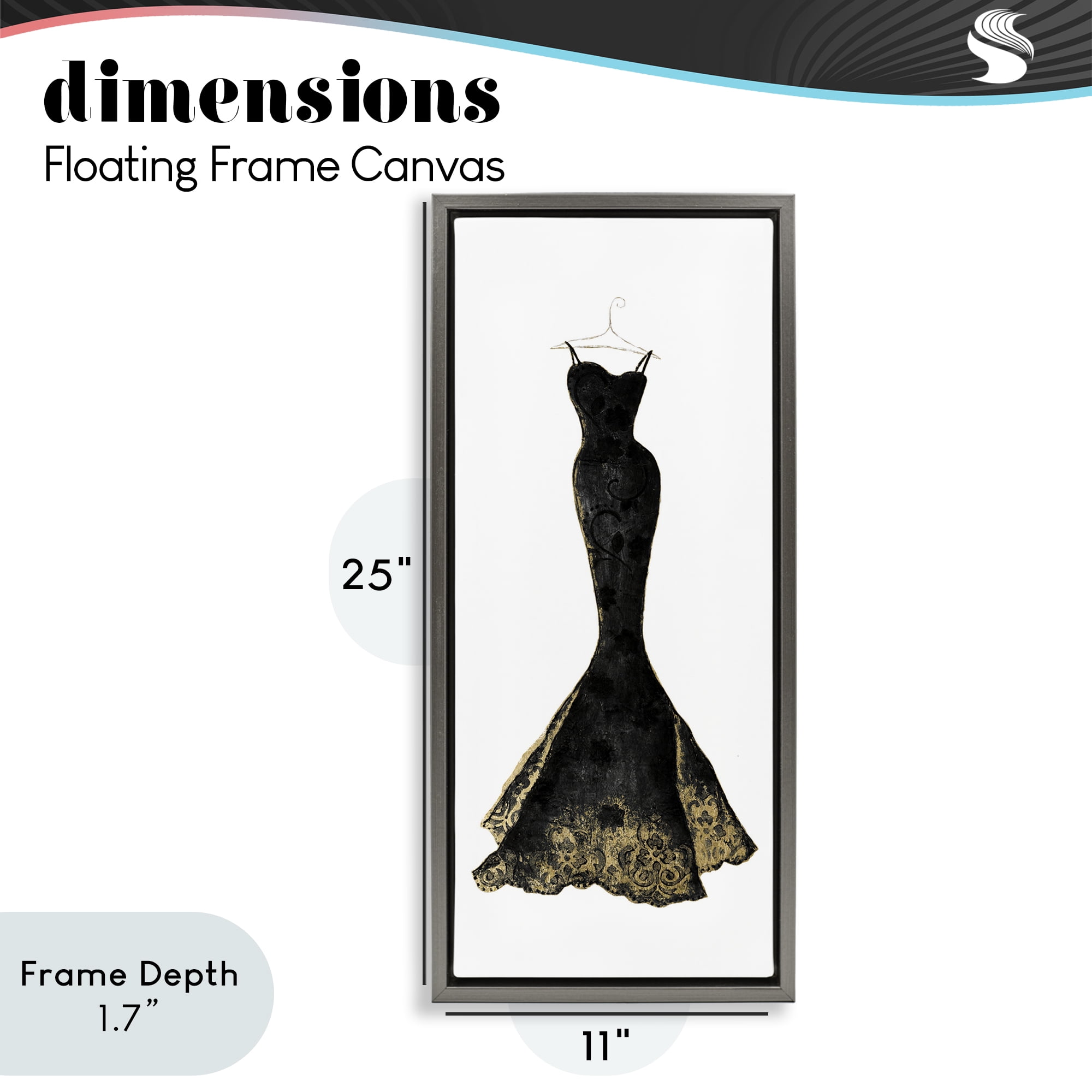 Stupell Industries Gilded Black Evening Gown Gray Framed Floater Canvas Wall Art, design by Janet Tava