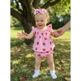 thumbnail image 6 of BemeyourBBs Newborn Baby Girl Strawberry Outfit Summer Clothes Flying Sleeve Babydoll Shirt Tops Ruffle Shorts and Headband 3 Piece Clothing Set, 6 of 9