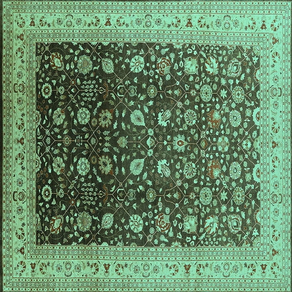 Ahgly Company Indoor Square Oriental Turquoise Blue Traditional Area Rugs, 8' Square