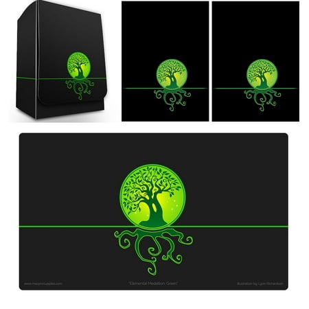 Max-Pro 1 ICONIC ELEMENTAL Life Symbol GREEN Deck Box , PLAYMAT and 100 Shuffle-Tech Sleeves (fits MTG Mana