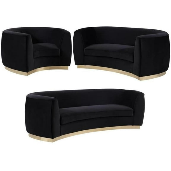 Home Square 3-Piece Set with Accent Chair Loveseat and Sofa in Black and Gold