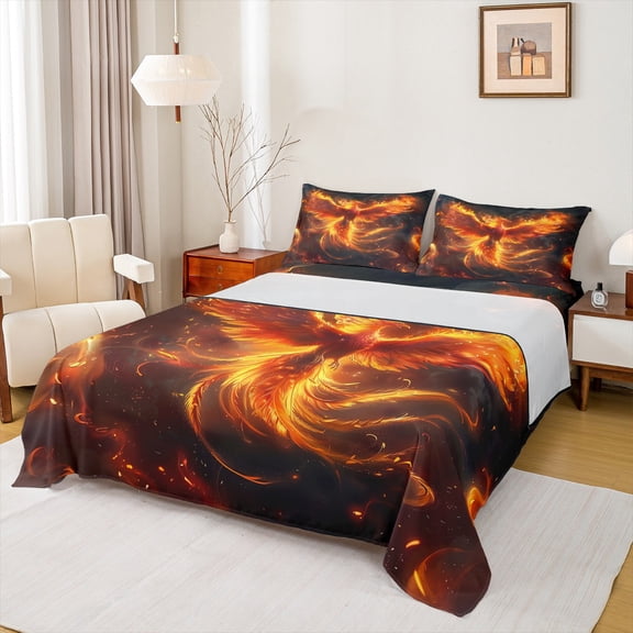 Castle Fairy Mythology Phoenix Twin Sheet Sets for Boys Girls,Flame Bird Bedding