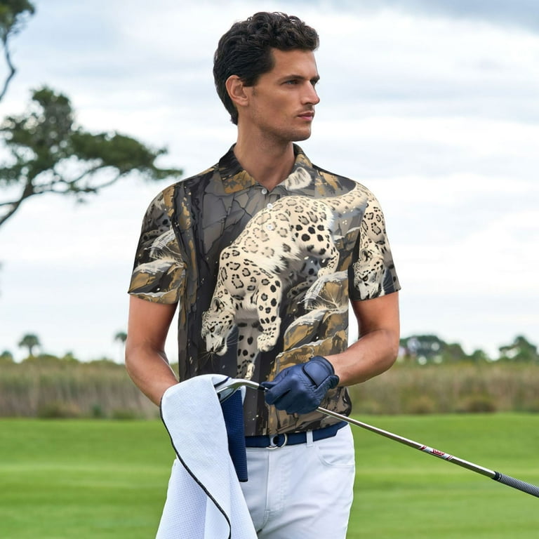 Jgfou Graceful Snow Leopard Print Golf Shirts for Men Dry Fit Performance Short Sleeve Shirt Polo Shirt Walmart