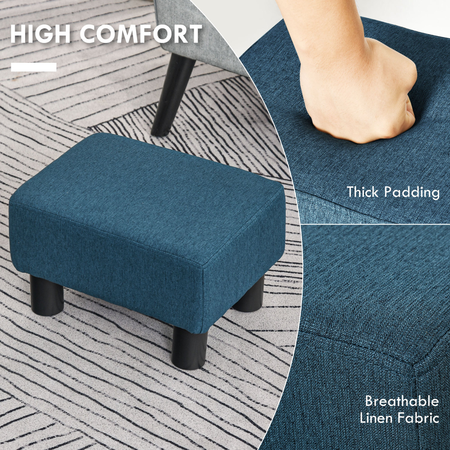 Cube Ottoman Footrest & Extra Seat Linen Upholstery, Modern Style Living Room, Bedroom & Entryway