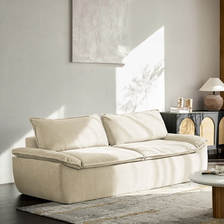 90" Modern 3-Seater Sofa for Living Room Comfy Compact Apartment Couch with Removable Cushion, No Assembly Required, Beige