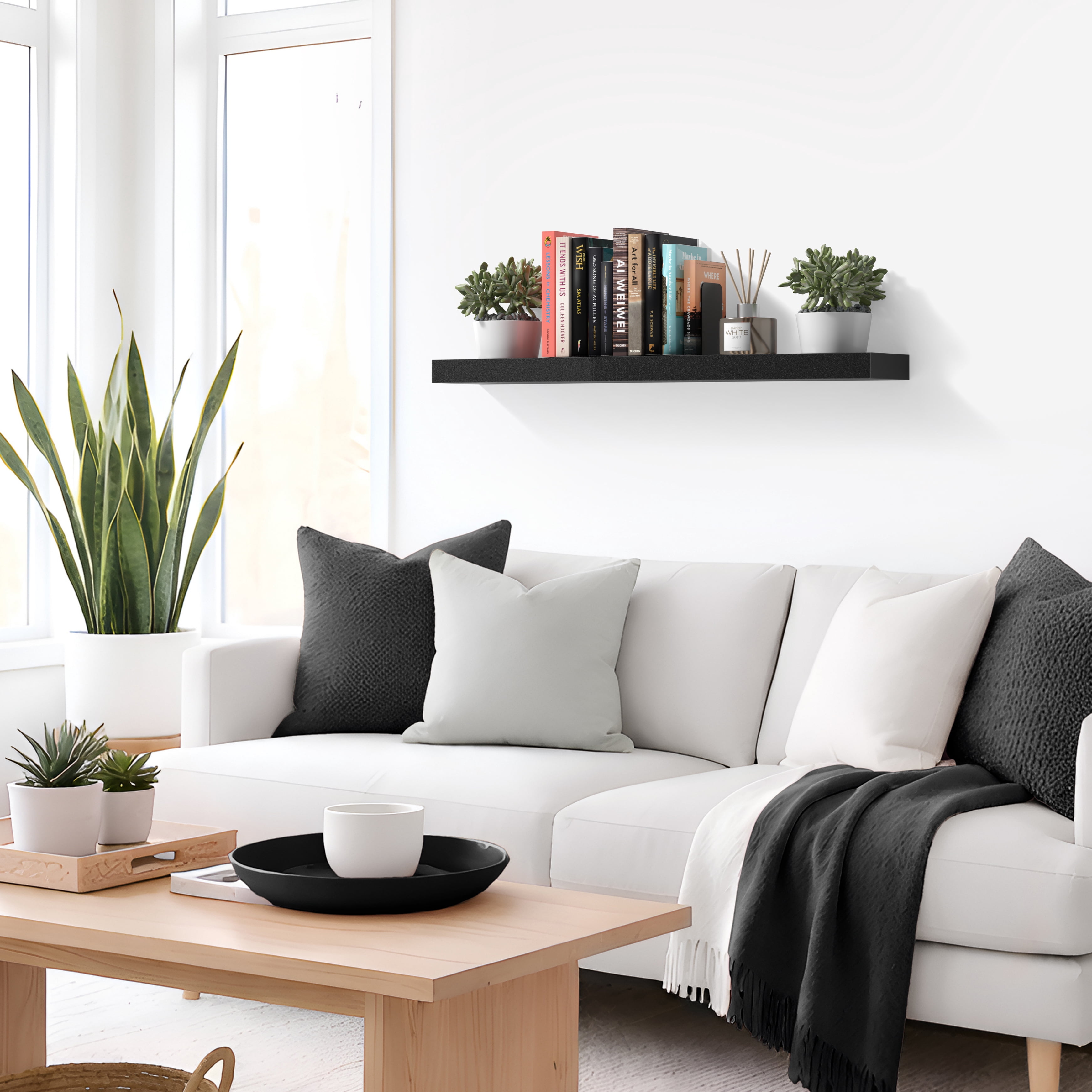 Sorbus 35" Floating Wall Shelf, Black, Invisible Brackets, Bathroom, Bedroom & Home Décor