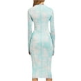 thumbnail image 3 of hirigin Women Bodycon Dress Fall Spring Tie-Dye Print Ruched Trim Party Club Dresses Female Long Sleeve Round Neck Slim Ribbed Vestidos, 3 of 9