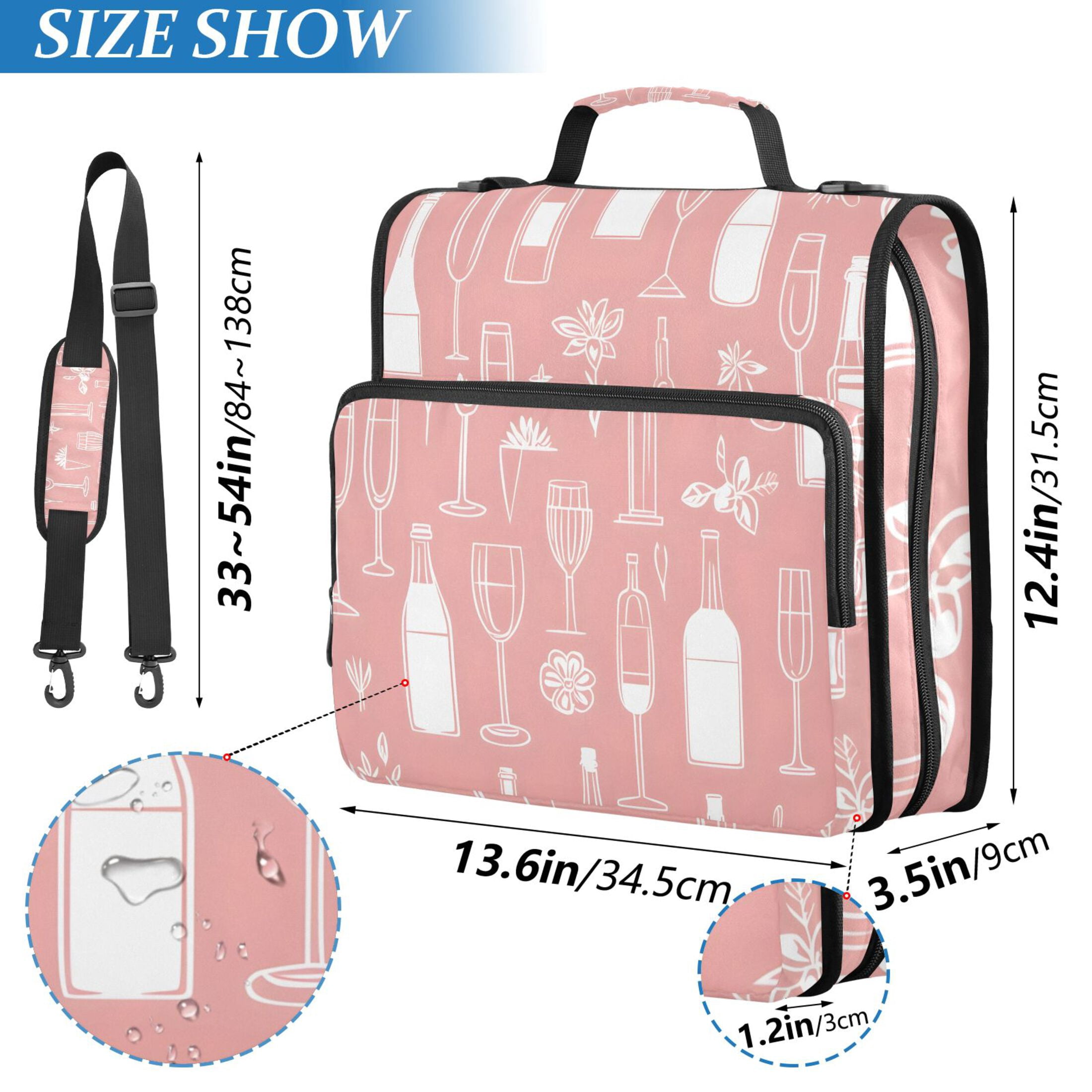 3 Ring Zipper Binder with Shoulder Strap Waterproof Trapper Keeper 2 Inch D-Ring 500 Sheets Capacity Lines Wine Bottle Glass
