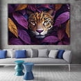 thumbnail image 3 of Mudket Framed Leopard in Purple Jungle Leaves Canvas Wall Art, Moody Leopard Print Wall Decor for Living Room, Jungle Animal Wall Art, Ready to Hang - 12"L x 8"W, 3 of 10
