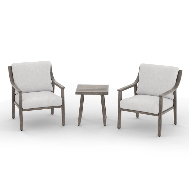 3-Piece Patio Bistro Set, All-Weather Aluminum Outdoor Conversation Set Includes 1 Side Table and 2 Cushioned Armchairs