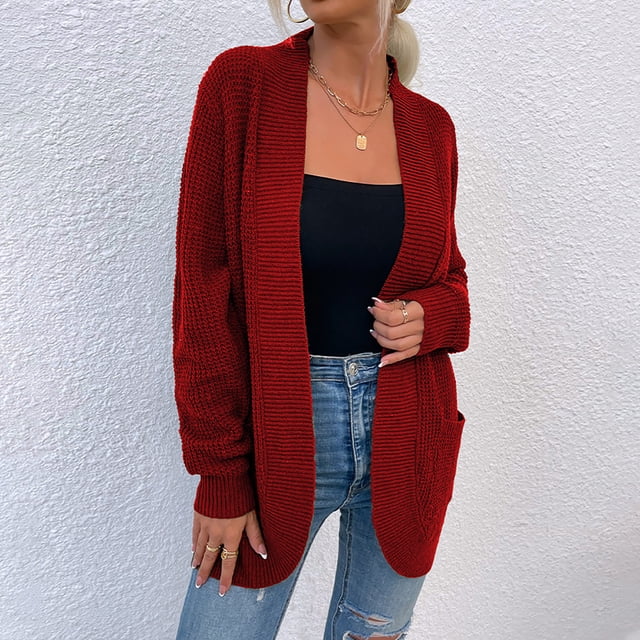 LOVZFMLL Cardigan pour Femmes Décontracté Manches Longues Poche Long Cardigan Tricoté