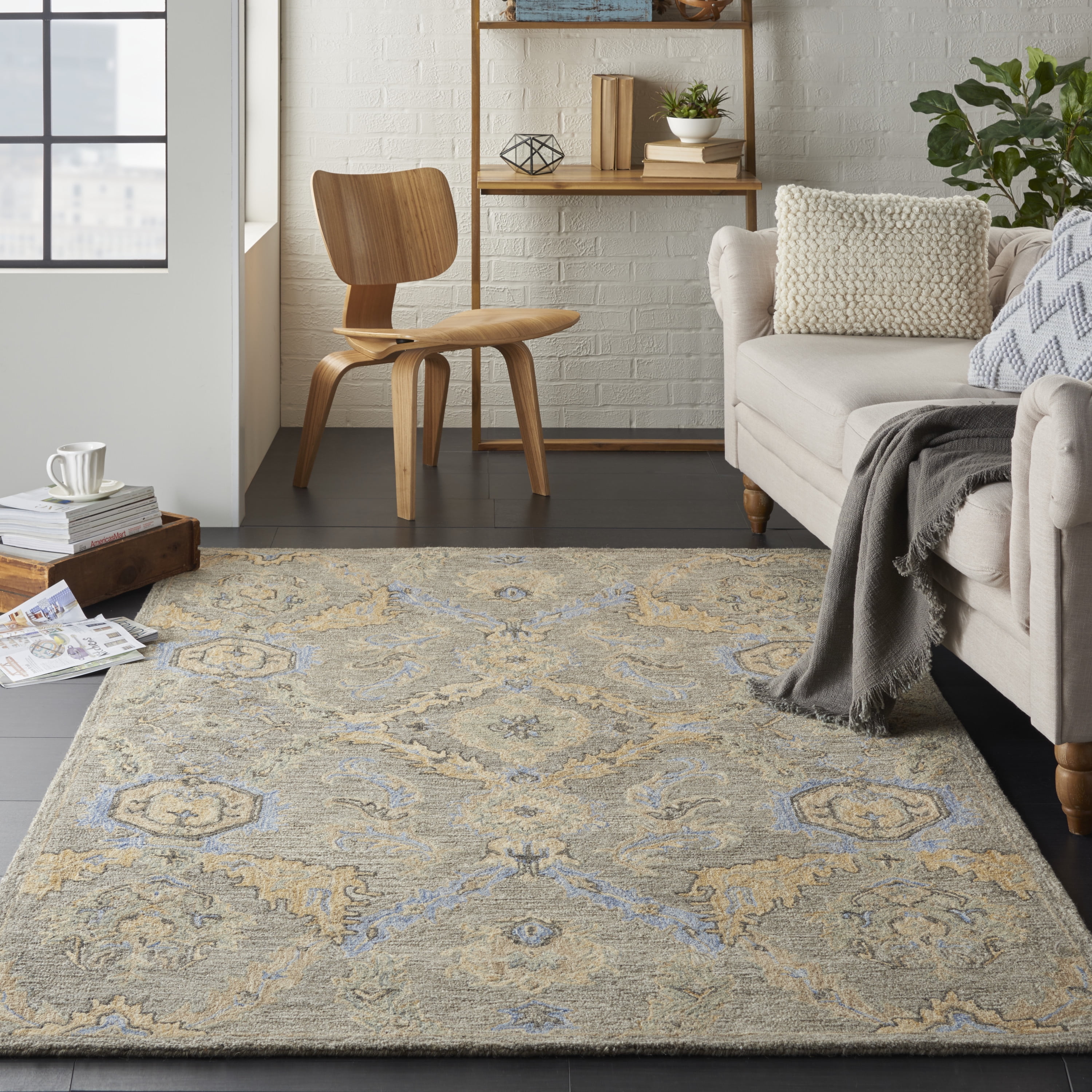 Nourison Azura Farmhouse Repeat Medallions Taupe/Blue Area Rug