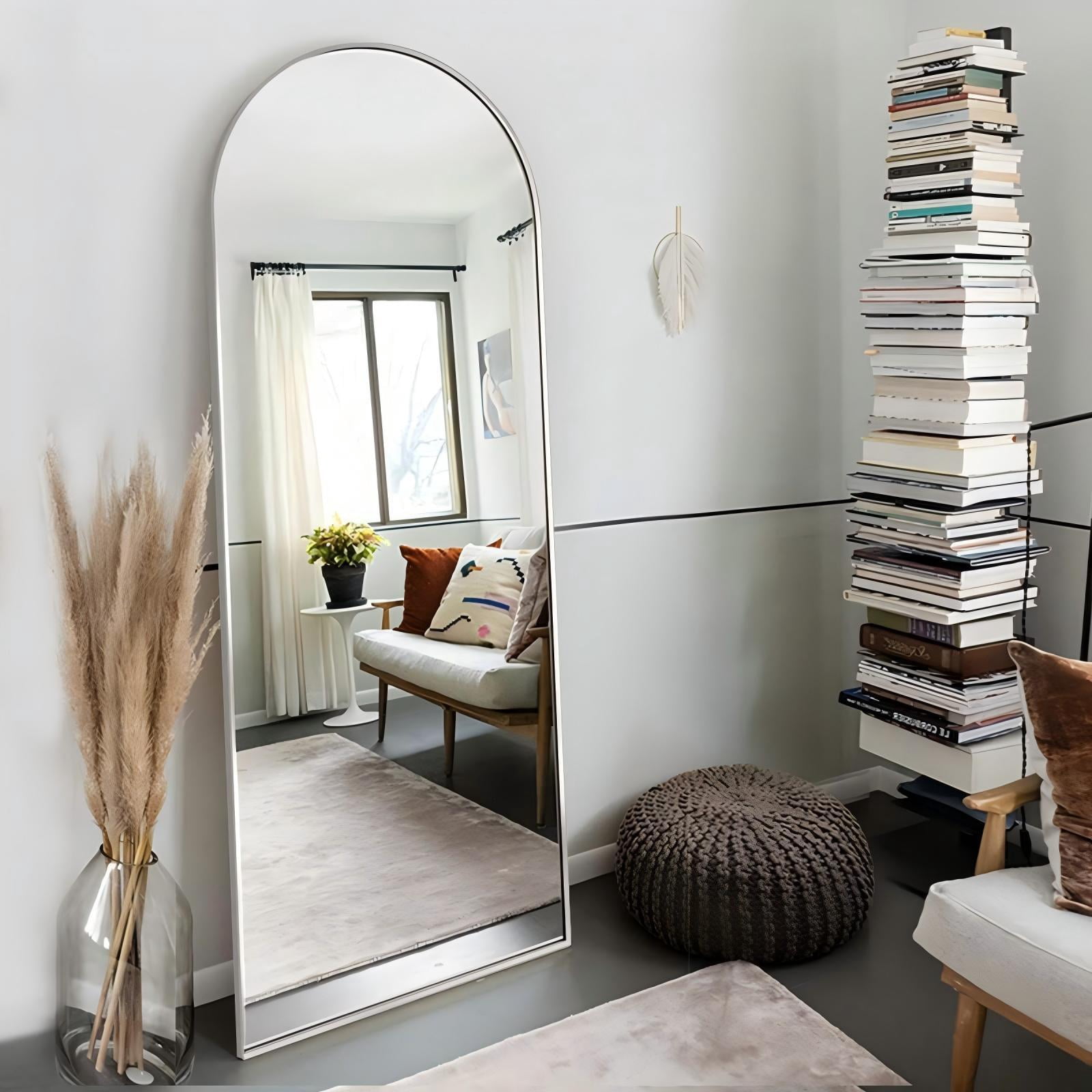 Anyrose 67"x 23" Arched Full Length Mirror Floor Mirror with Stand Wall-Mounted, Silver