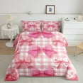 thumbnail image 3 of Manfei Cartoon Abstract Bowknot Bedding Comforter Set for Girls, Kawaii Buffalo Plaid Twin Comforter Sets, Fairy Tale Reversible Bedding Set, Luxury Bedroom Decor, 2pcs, 3 of 9