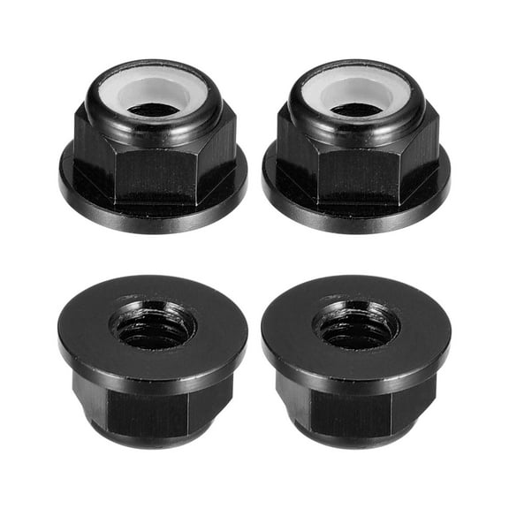 Nylon Insert Hex Lock Nuts, 4pcs - M5 x 0.8mm Aluminum Alloy Self-Locking Flange Nut (Black)