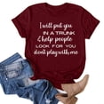 thumbnail image 2 of B91xZ Womens Summer Clothes Color Block Pocket Stitching O Neck Short Sleeves Shirt,Wine M, 2 of 2