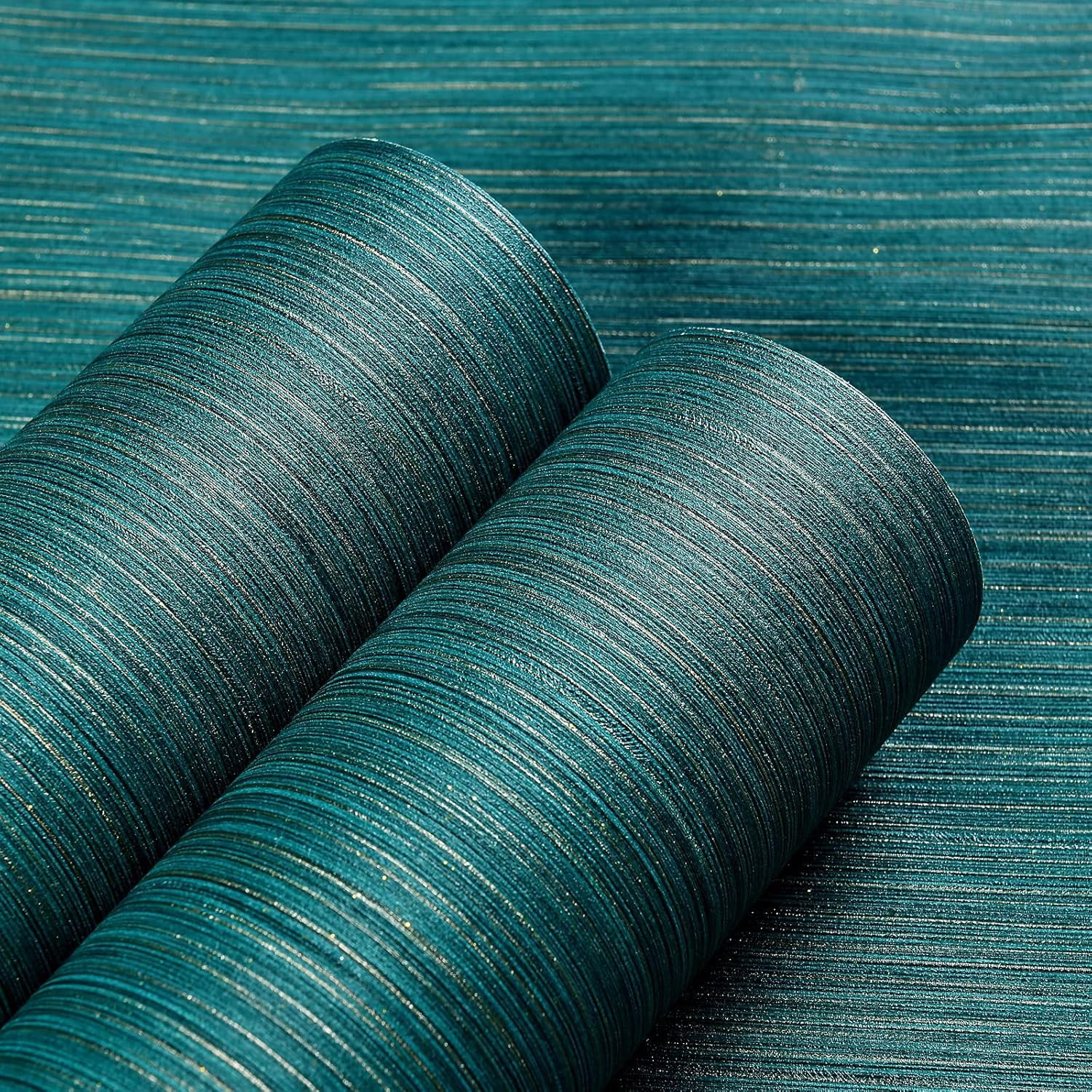 Grasscloth Wallpaper Textured 24in X 393in Fabric Contact Paper Teal Green Wall Paper Textured Linen Wallpaper Peel and Stick Self-Adhesive Teal Thick Vinyl Embossed Film (Green)