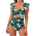 thumbnail image 2 of Hicidod One Piece Swimsuit Women Tummy Control Swim Suit V Neck Printed Slimming Lace-Up Ruffle Casual Surfing Bathing Suits, 2 of 6
