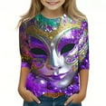 CLOISE Purple Mardi Gras Kids 3/4 Sleeve Shirts Boys Girls Youth Crew ...