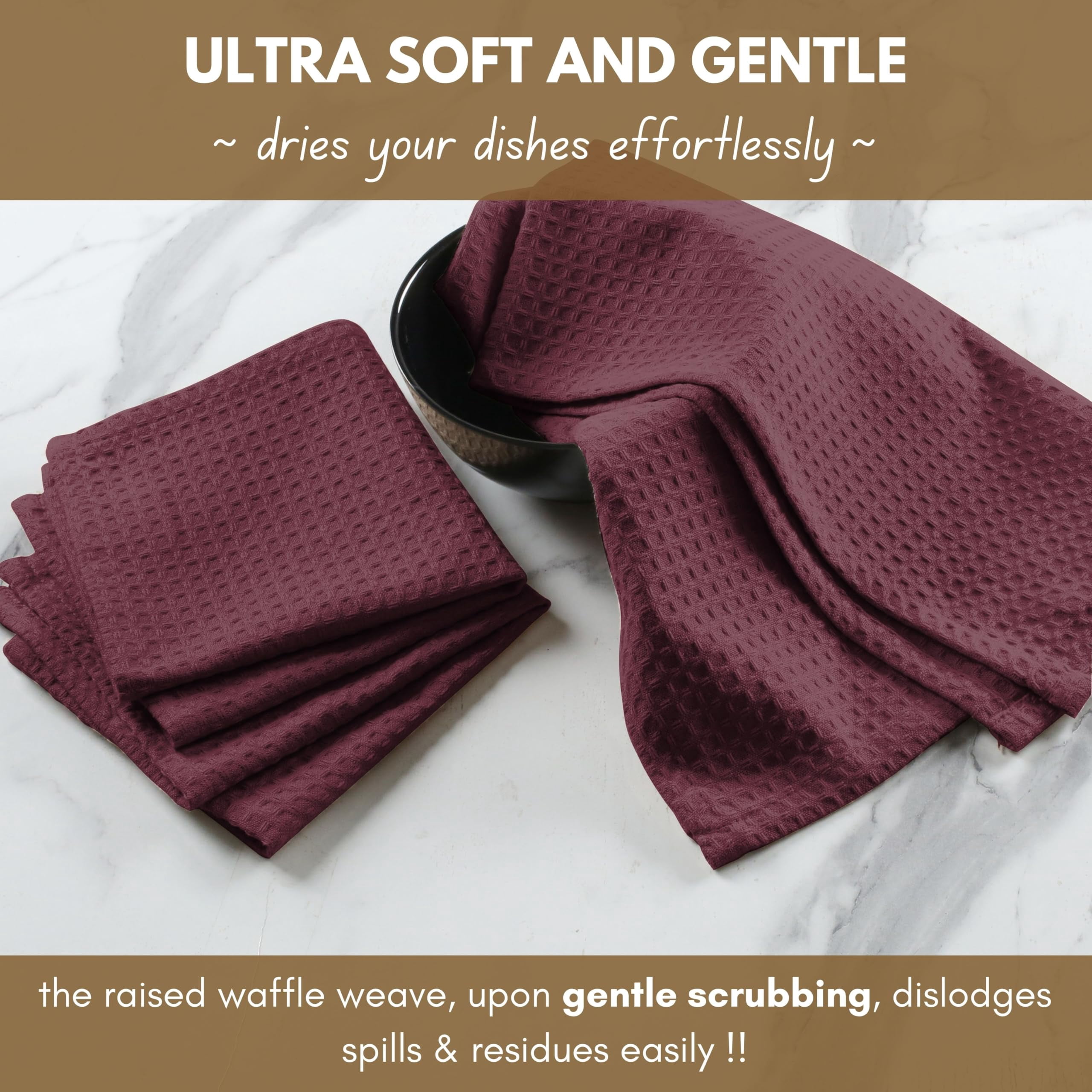 Native Fab Kitchen Towels & Dish Cloth Set, 100% Cotton, 8 Piece, Absorbent, Durable, Washable, Quick Drying Towel for Cleaning, Cooking, Baking - Ideal for Home, Bars & Everyday Use - Burgundy Wine