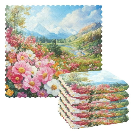

6 Pieces of Kitchen Towels 11x11Inch Kitchen Dish Cloths Kitchen Dish Towels Reuseable Cleaning Cloths Beautiful Flower Scene