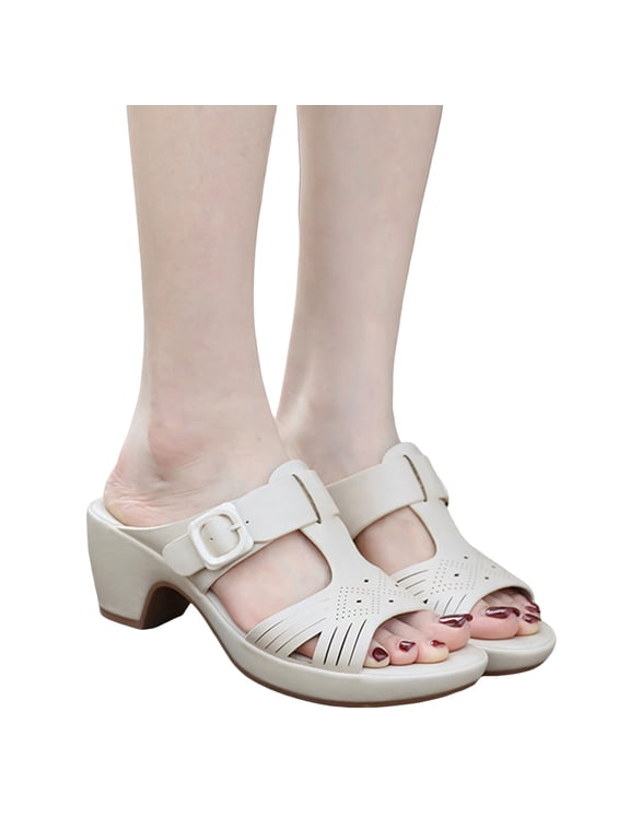 Slides Sandals for Women 2026 Summer Beach Orthopetic Arch Support Peep Toe Chunky Mid Heel Slip on