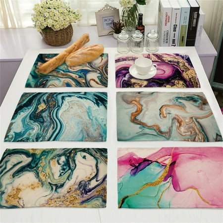 

KAOU Heat Resistance Placemat Decorative Linen Add Ambient Marble Pattern Table Mat Household Supplies
