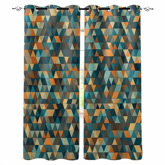Abstract Art Blackout Curtains 45 Inches Long for Bedroom, Geometric Modern Art Orange Teal Thermal Insulated Room Darkening Black Out Window Curtain Panels Grommet Drapes for Living Room