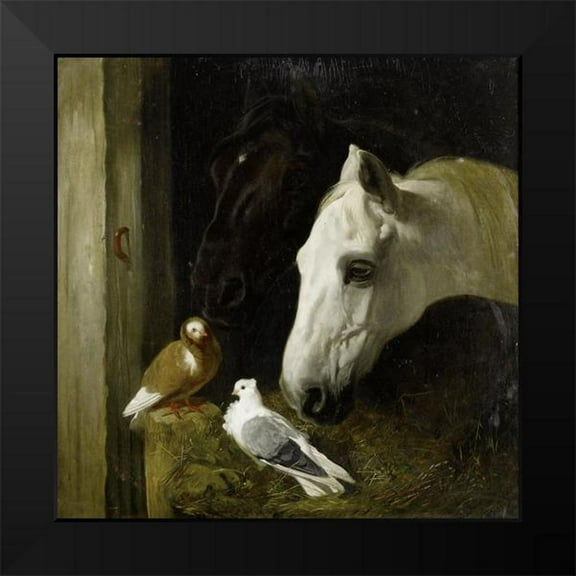 Herring, John Frederick 12x12 Black Modern Framed Museum Art Print Titled - Stable companions