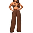 thumbnail image 2 of IUYRTFE Women One Shoulder Sleeveless Top and Wide Leg Pants Set Solid Color 2 Piece Outfit for Vacation Party, 2 of 6