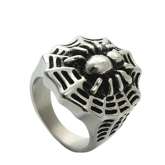 PAMTIER Men's Stainless Steel Vintage Punk Non-mainstream Weaving Nets Foraging Animal Spider Signet Amulet Ring Scary Skull Skeleton Silver Size 7