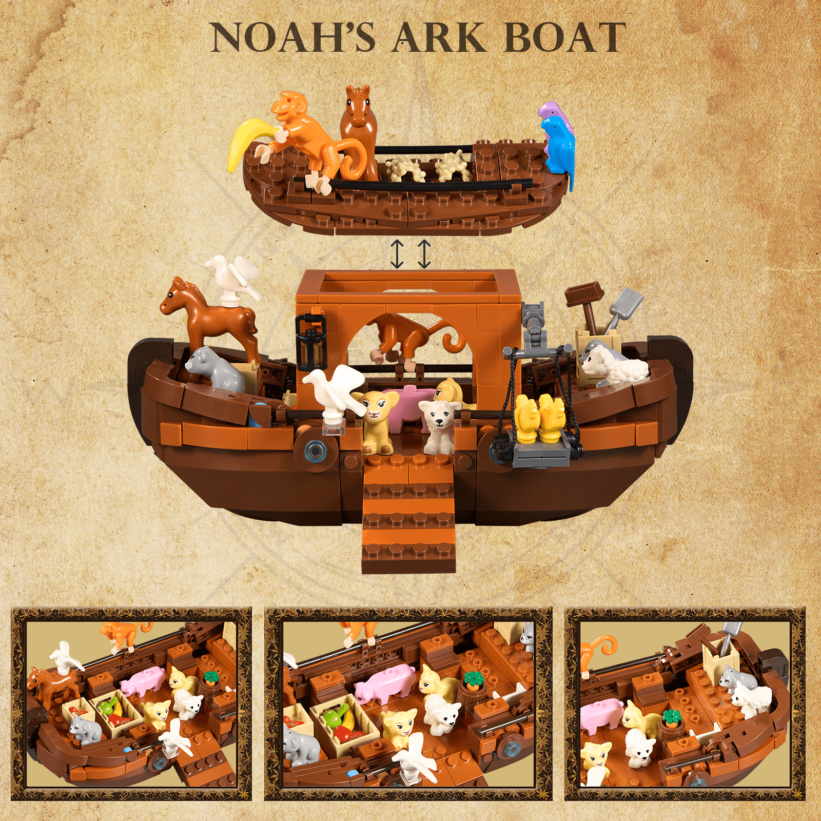 Noah's Ark Toy Animal Playset Noah's Animal House Building Block Kit Early Learning Toy for Kids Boys and Girls