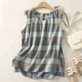 thumbnail image 2 of Fshinging Plaid Drawstring Tank Tops For Women Sleeveless Casual Shirts Loose Fit Tees Blue L, 2 of 6
