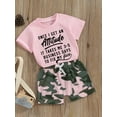 thumbnail image 4 of Toddler Kids Girl 2Pcs Summer Outfits Short Sleeve T-Shirt + Camouflage Shorts Set Kid Loungewear 0-5Years, 4 of 9