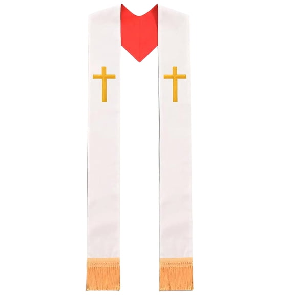 COOLHOOD Lightweight Polyester Embroidered Clergy Stole Feature Elegant Tassels for Priests Ceremonies Ensuring Comfort