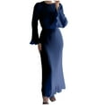 thumbnail image 2 of YUTK Robes pour Femmes Automne, Robe d'Hiver Douce et Mince à Manches Trompette Plissées Col Rond Bleu m, 2 of 6