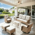 thumbnail image 2 of PARKWELL 7-Piece Wicker Outdoor Patio Dining Set with Side Table and Ottoman, Beige, 2 of 10