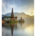 thumbnail image 3 of Balinese Duvet Cover Set, Pura Ulun Danu Building Panorama Sunrise on Lake Bratan Bali Indonesia Waterscape, Decorative 3 Piece Bedding Set with 2 Pillow Shams, King Size, Beige Brown, by Ambesonne, 3 of 3