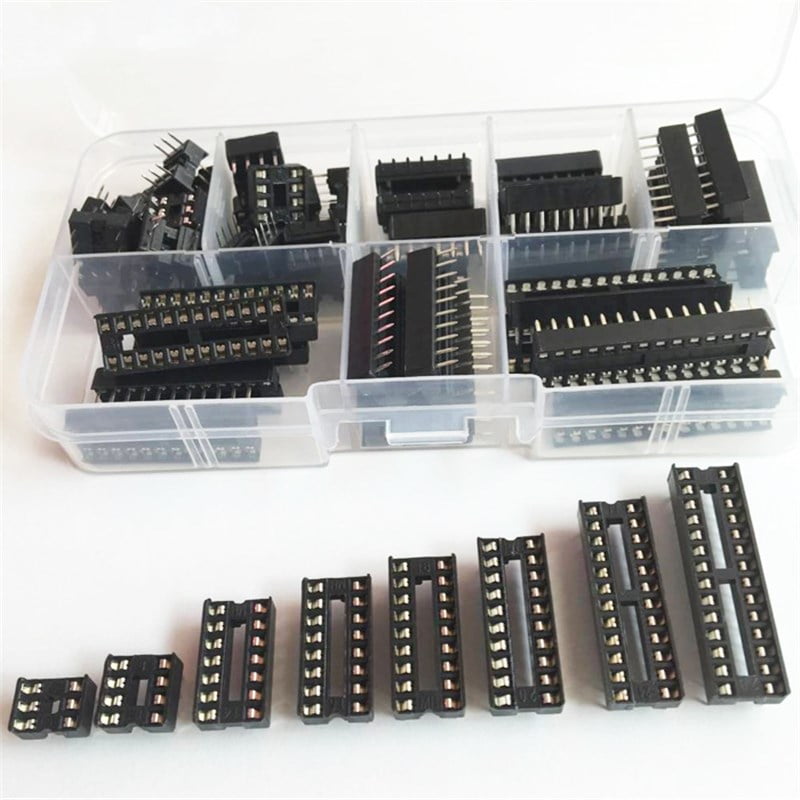 66Pcs IC Socket DIP Chip Holder Flat Feet Solder Type 6,8,14,16,18,20,24,28 Pins 