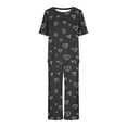 thumbnail image 4 of Offre Limitée Iumwxz Pyjamas Doux Tendance Ensembles Assortis Tenues de Voyage pour Femmes Graphique Cœur Col Rond Manches Courtes Taille Élastique Pantalons Raccourcis Tenues pour Femmes Mode Urbaine, 4 of 4
