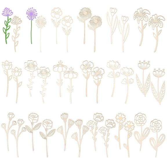 36 Pcs DIY Wooden Wildflower Decor Set for Craft Decorative Wooden Flower Wildflower Wall Decor Smooth Wood Floral Cutout for Home Birthday Holiday Decoration