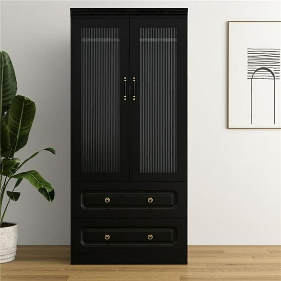 HomeRoots 617972 71 in. Black Wood Two Door Two Drawer Combo Dresser