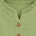 thumbnail image 6 of GILIGEGE Womens Cotton Linen Tops Flowy Summer Gauze Fringe Shirts Retro Short Sleeve V Neck Shirts Raw Hem Loose Beach Clothes，Frayed Henley Shirt Boho Tunic Blouse Light Green XL, 6 of 8