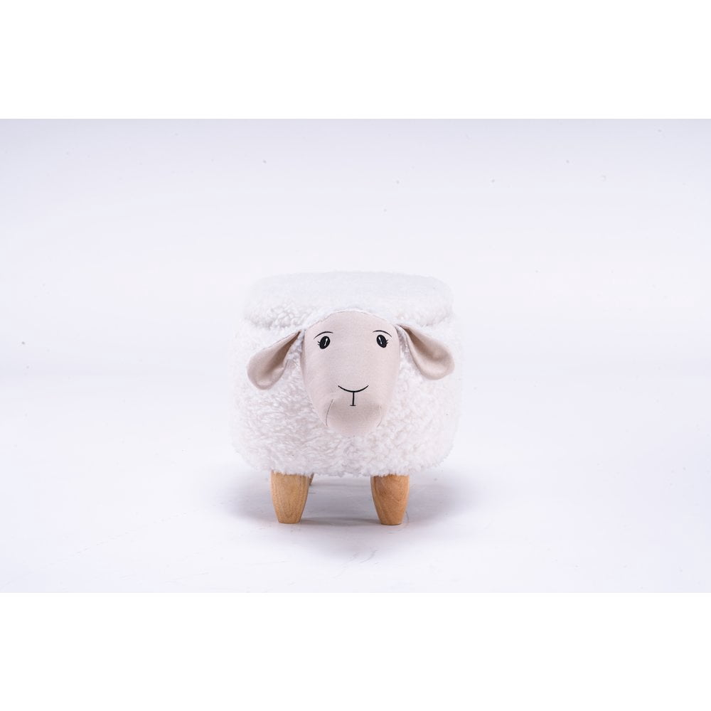 Home 2 Office Shiloh The Sheep Fabric Storage Ottoman/Stool in White/Natural