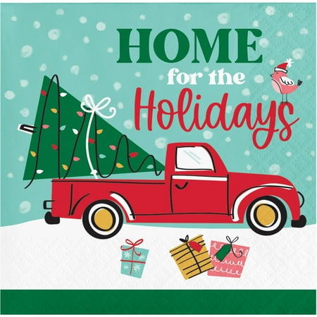 Creative Converting Christmas Cars Home for the Holidays Paper Cocktail Napkins, 48 ct
