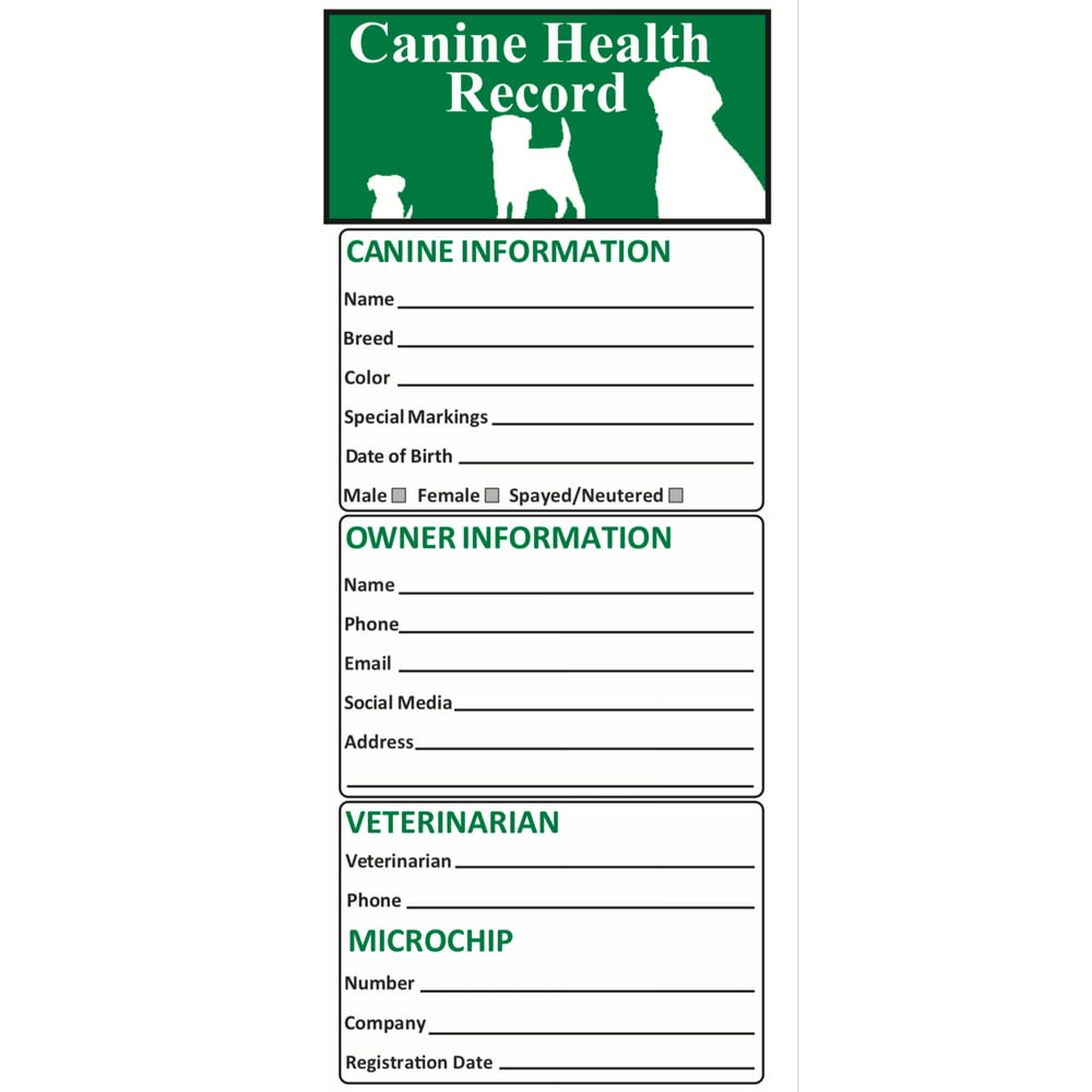Large Dog Vaccination Record (25 Pack) Dog vaccines, Puppy Shot Record
