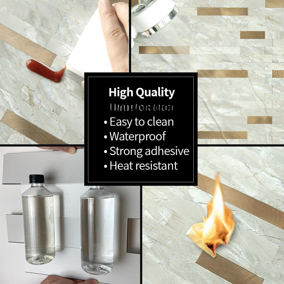 20 Sheets Faux Stone Peel And Stick Backsplash  Light Brown Marble Look Pvc Wall Tiles On For Kitchen