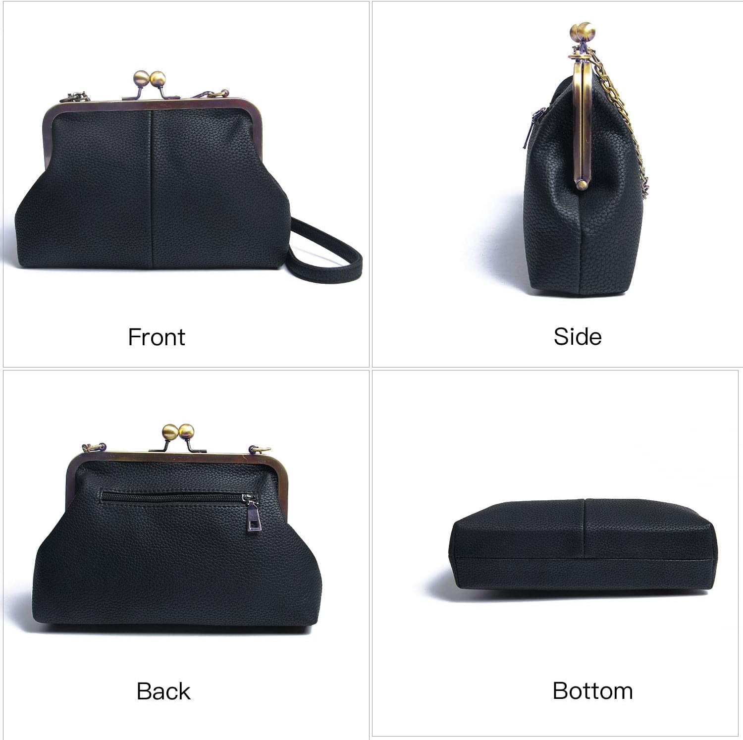 Gioobbt Kiss Lock Clutch with Chain Strap Shoulder Bag Purse Wallet