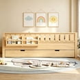 thumbnail image 2 of Bellemave Full Bed with Trundle and Small Stairs, Full Size Platform Bed Frame with Rail and Bookshelf, Wooden Montessori Floor Bed No Box Spring Needed,Light Natural, 2 of 8