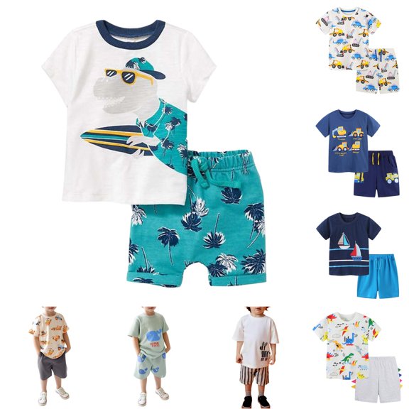 WhouRiu Boys Girls Summer Outfits Kids Unisex Short Sleeve Graphic Tees And Shorts Sets Casual Wear